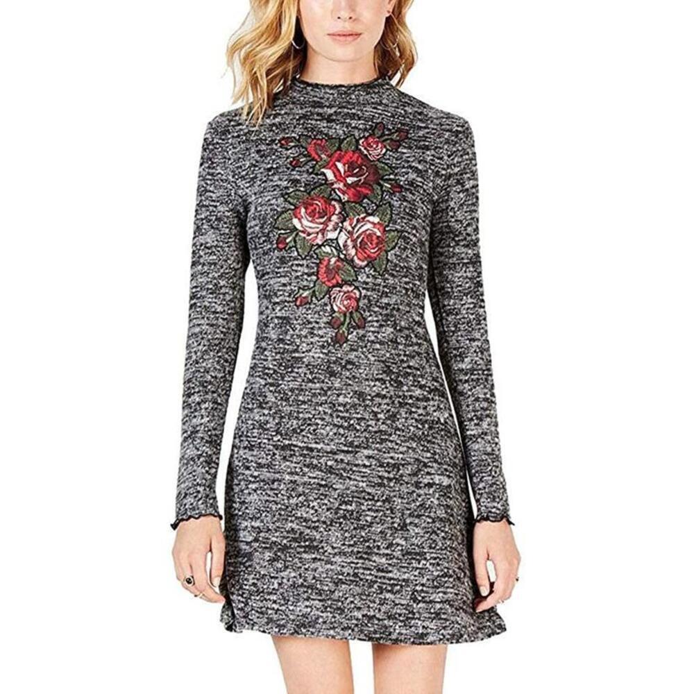 Ultra Flirt Juniors Sketchbook Roses Mock Neck Dress Size L